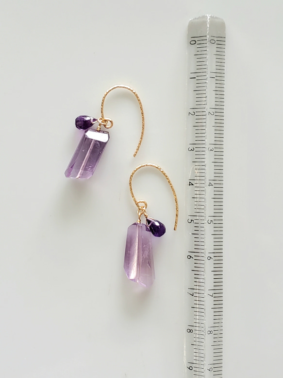 K14gf / 粉色紫水晶小耳環 / 耳環 第5張的照片