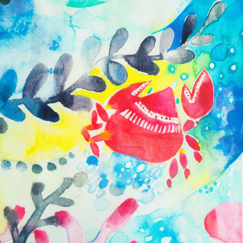 水彩画のスカーフハンカチ「深海の人魚姫」 ハンカチ・手ぬぐい miyaco 