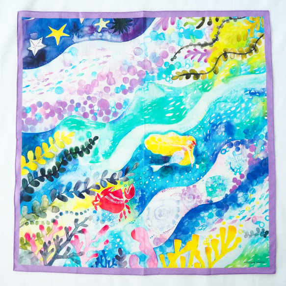 水彩圍巾手帕“深海美人魚” 第2張的照片