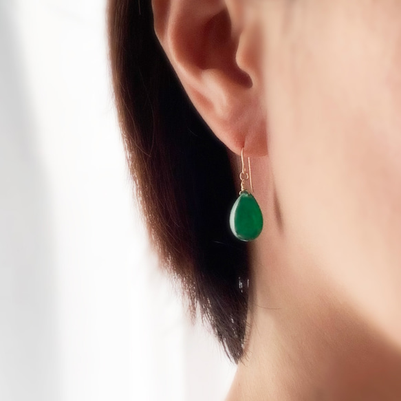 綠縟瑪瑙&lt;大素色&gt;耳環(K14GF) 第2張的照片