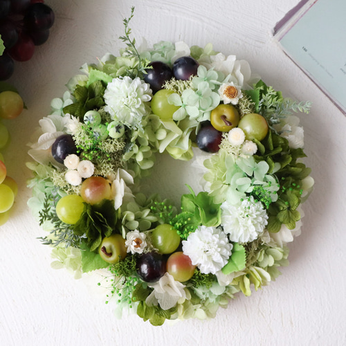 merci.flower.green出品　リース土台 再販×9 リース マスカット グリーン リース HORTENSIAオルタシア 通販