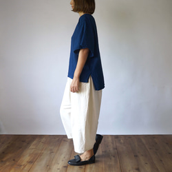 「夏日福袋」喇叭袖薄紗T卹/藍色+燈籠褲8/4長/米色 第2張的照片