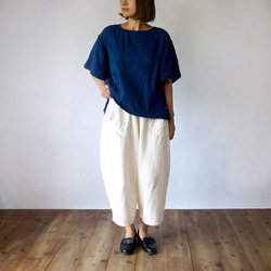 「夏日福袋」喇叭袖薄紗T卹/藍色+燈籠褲8/4長/米色 第1張的照片
