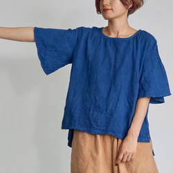 「夏日福袋」喇叭袖薄紗T卹/藍色+燈籠褲8/4長/米色 第7張的照片