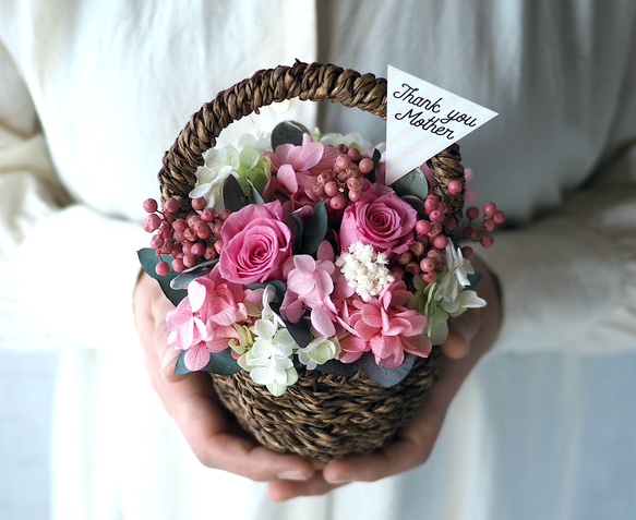 母の日おすすめ Flower basket (S) Pink rose 8枚目の画像