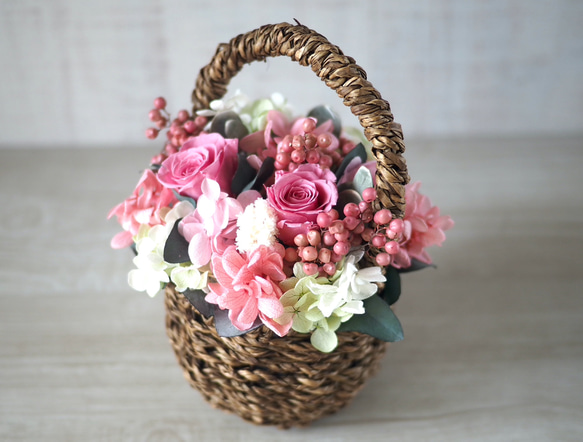 母の日おすすめ Flower basket (S) Pink rose 3枚目の画像