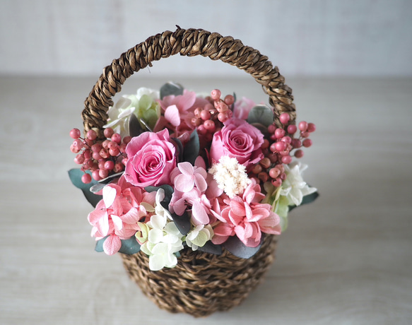 Flower basket (S) Pink rose 2枚目の画像