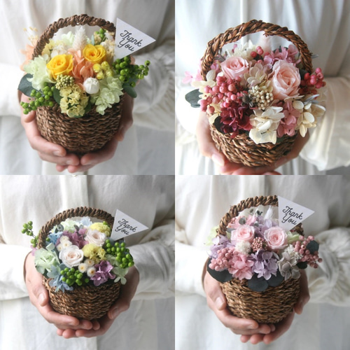 creema限定] Flower basket (S) Pink rose プリザーブドフラワー