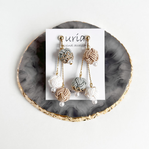 水引イヤリング・ピアス「星」グレージュ ピアス（フック