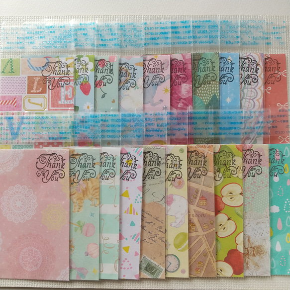 ラッピングセット#380☆OPP袋Thank youスタンプ付＊柄MIX ラッピング袋 