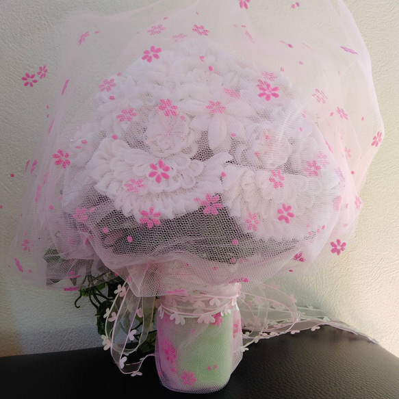 ちりめん　花束　ブーケ　ホワイト　フラワー　結婚式　ウェディング　挙式　花嫁　白　花 6枚目の画像