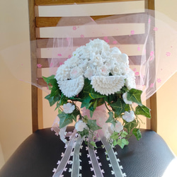 ちりめん　花束　ブーケ　ホワイト　フラワー　結婚式　ウェディング　挙式　花嫁　白　花 4枚目の画像