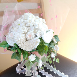 ちりめん　花束　ブーケ　ホワイト　フラワー　結婚式　ウェディング　挙式　花嫁　白　花 8枚目の画像