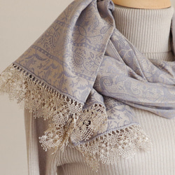 OYA Needlelace shawl [Ates] Lake blue & Gold 第2張的照片