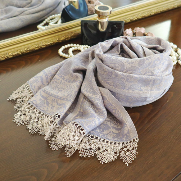 OYA Needlelace shawl [Ates] Lake blue & Gold 第6張的照片