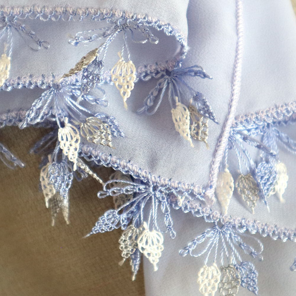 [Made to order] OYA Needlelace chiffon shawl [LEAF] Iris 第5張的照片