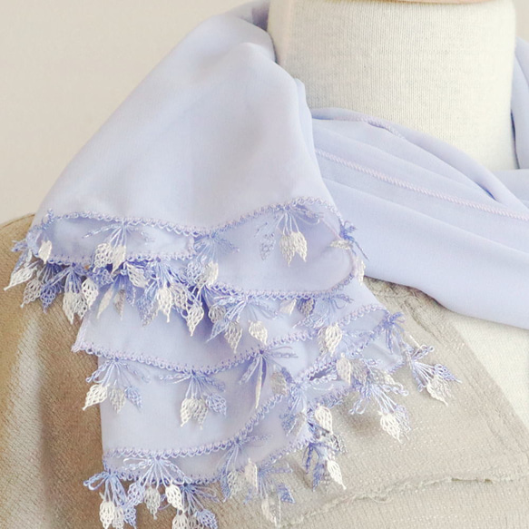 [Made to order] OYA Needlelace chiffon shawl [LEAF] Iris 第2張的照片