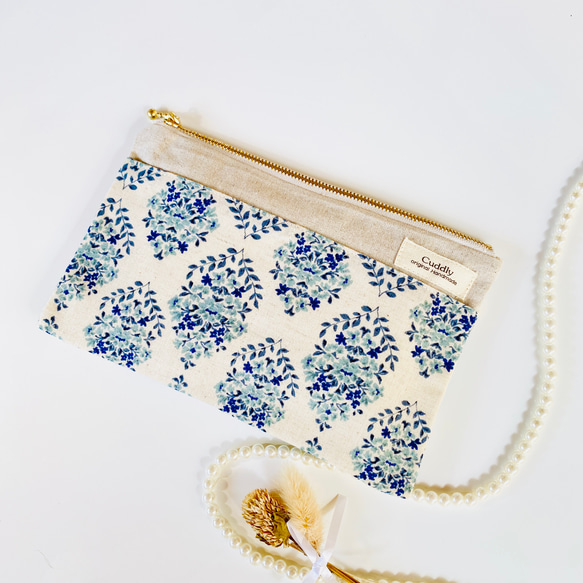 ＊綿麻＊フラットポーチ＊通帳入れ＊お薬手帳入れ＊20センチファスナー 3枚目の画像