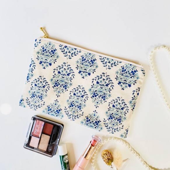 ＊綿麻＊フラットポーチ＊通帳入れ＊お薬手帳入れ＊20センチファスナー 6枚目の画像