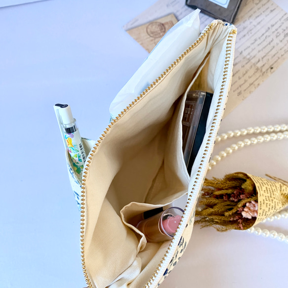 ＊綿麻＊フラットポーチ＊通帳入れ＊お薬手帳入れ＊20センチファスナー 8枚目の画像