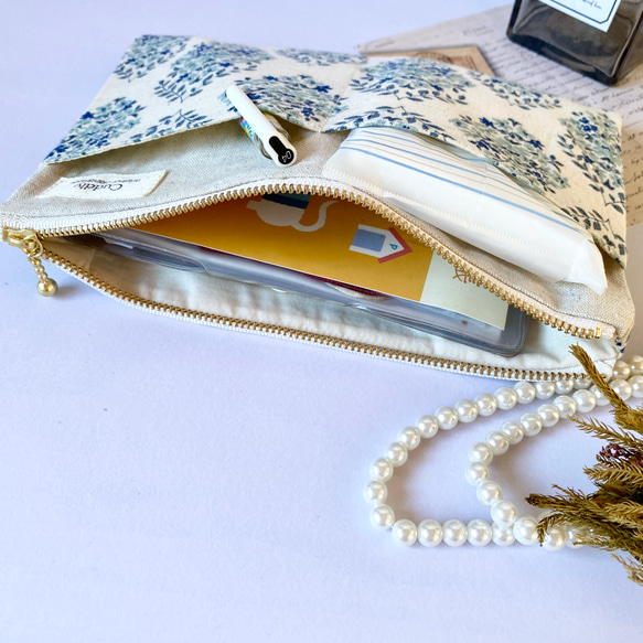 ＊綿麻＊フラットポーチ＊通帳入れ＊お薬手帳入れ＊20センチファスナー 9枚目の画像