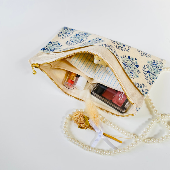 ＊綿麻＊フラットポーチ＊通帳入れ＊お薬手帳入れ＊20センチファスナー 7枚目の画像