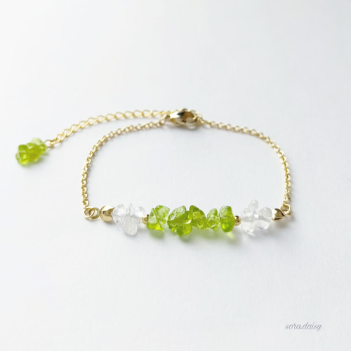ペリドット・水晶の華奢なチェーンブレスレット *8月誕生石入り