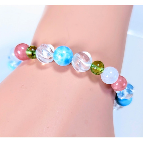 通販生活 ファッション ✿天然美品ラリマー&インカローズ&ペリドット✴ブルームーン アクセサリー