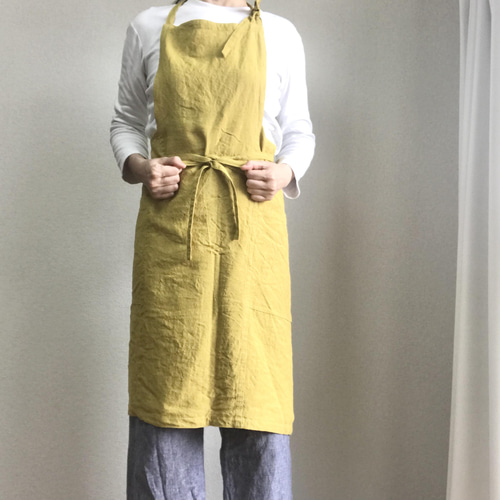 厚手リネンのワークエプロン　スリット入り　ベルギーリネン 厚手リネンのワークエプロン スリット入り ベルギーリネン