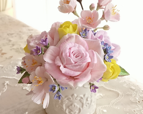 クレイフラワー　桜草 ☆クレイフラワー作品（春の訪れ・桜草ー2）☆ | iichi 日々の