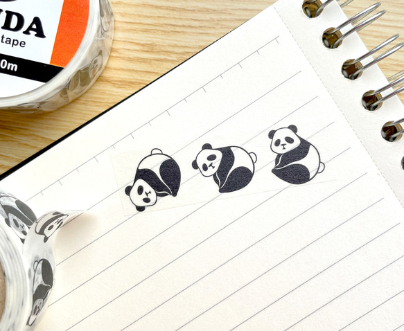 パンダのマスキングテープ 15mm幅 手帳デコ ラッピング マステ 動物 グッズ panda 雑貨 かわいい おしゃれ 2枚目の画像
