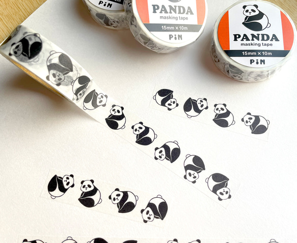 パンダのマスキングテープ 15mm幅 手帳デコ ラッピング マステ 動物 グッズ panda 雑貨 かわいい おしゃれ 3枚目の画像