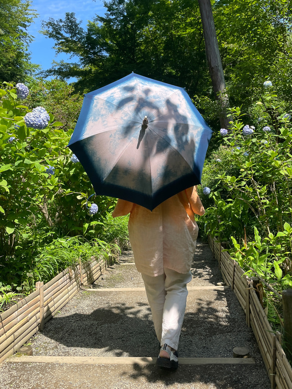 藍染　日傘　ハンドメイド 藍染ハンドメイド日傘 （藍染めの日傘染め上げました