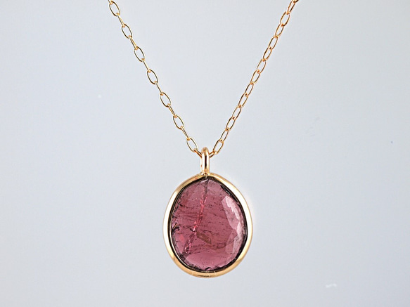 K18 Pink Tourmaline Oval Cut Necklace 2枚目の画像