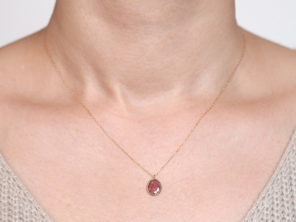 K18 Pink Tourmaline Oval Cut Necklace 5枚目の画像