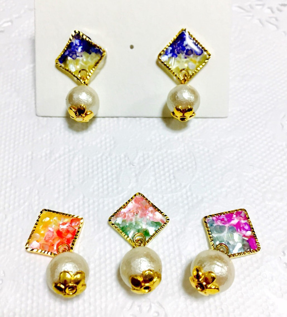 colorfulコットンパールピアス（イヤリング） 2枚目の画像