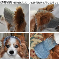 犬の帽子*cotton紺糸×白糸織りだけど黒っぽいグレーにも見えるストライプレース *3㎏～5㎏位の小型犬用 4枚目の画像