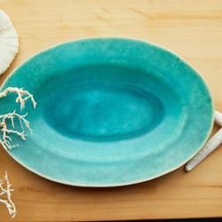 エメラルドブルーのオーバル皿　odm-2 1枚目の画像