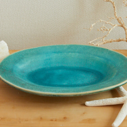 エメラルドブルーのオーバル皿　odm-2 2枚目の画像