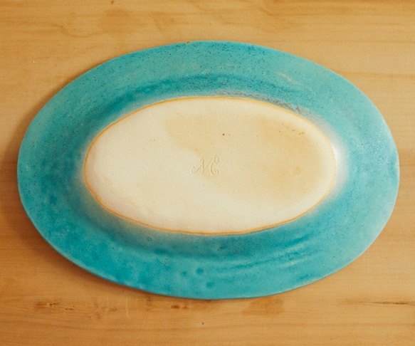 エメラルドブルーのオーバル皿　odm-1 7枚目の画像