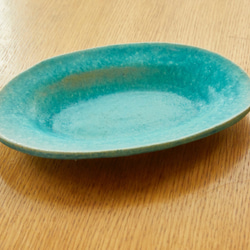 エメラルドブルーのオーバル皿　odm-３ 2枚目の画像