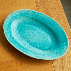 エメラルドブルーのオーバル皿　odm-３ 4枚目の画像