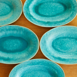 エメラルドブルーのオーバル皿　odm-３ 6枚目の画像