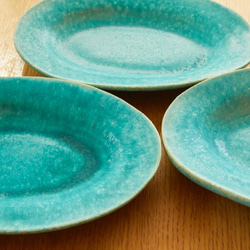 エメラルドブルーのオーバル皿　odm-３ 5枚目の画像