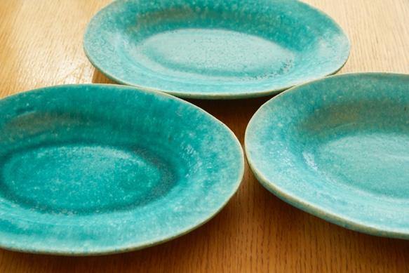 エメラルドブルーのオーバル皿　odm-３ 5枚目の画像