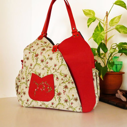 フランスリネン、３WAYバッグ、ポケットいっぱい機能的なチューリップ型バッグ 1枚目の画像
