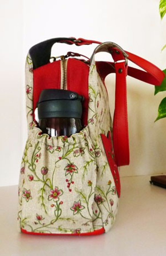 フランスリネン、３WAYバッグ、ポケットいっぱい機能的なチューリップ型バッグ 3枚目の画像