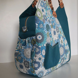 涼しい夏のブルー、リバティー帆布スモールスザンナ、機能的チューリップ型バッグ 2枚目の画像