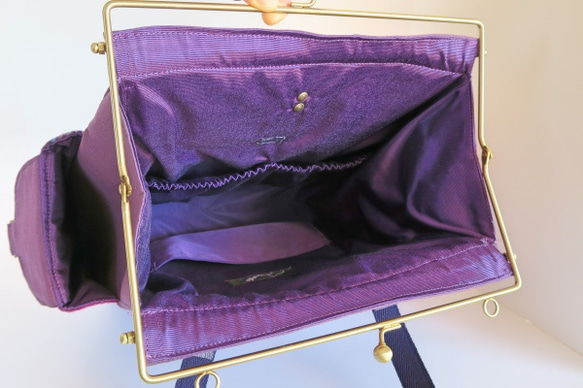 イギリス直輸入のパッチと帆布紫のリュックバッグ 5枚目の画像