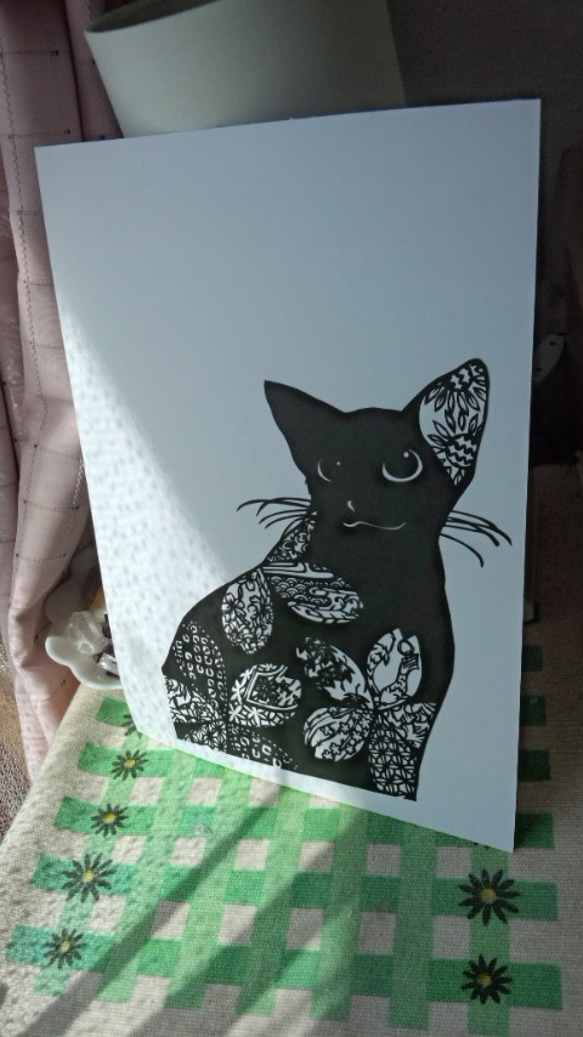 ●切り絵　和柄猫● 2枚目の画像